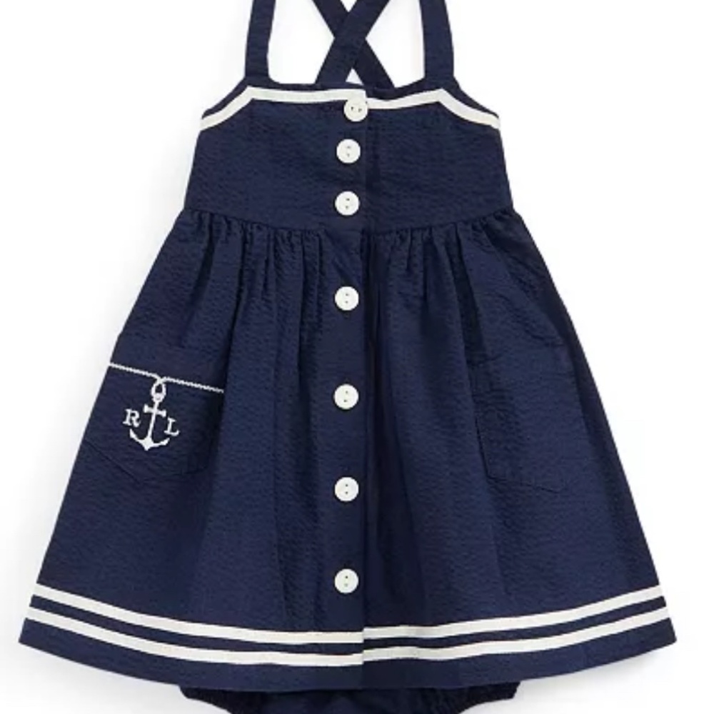 Ralph Lauren Baby Girls Anchor Seersucker Sleeveless Dress